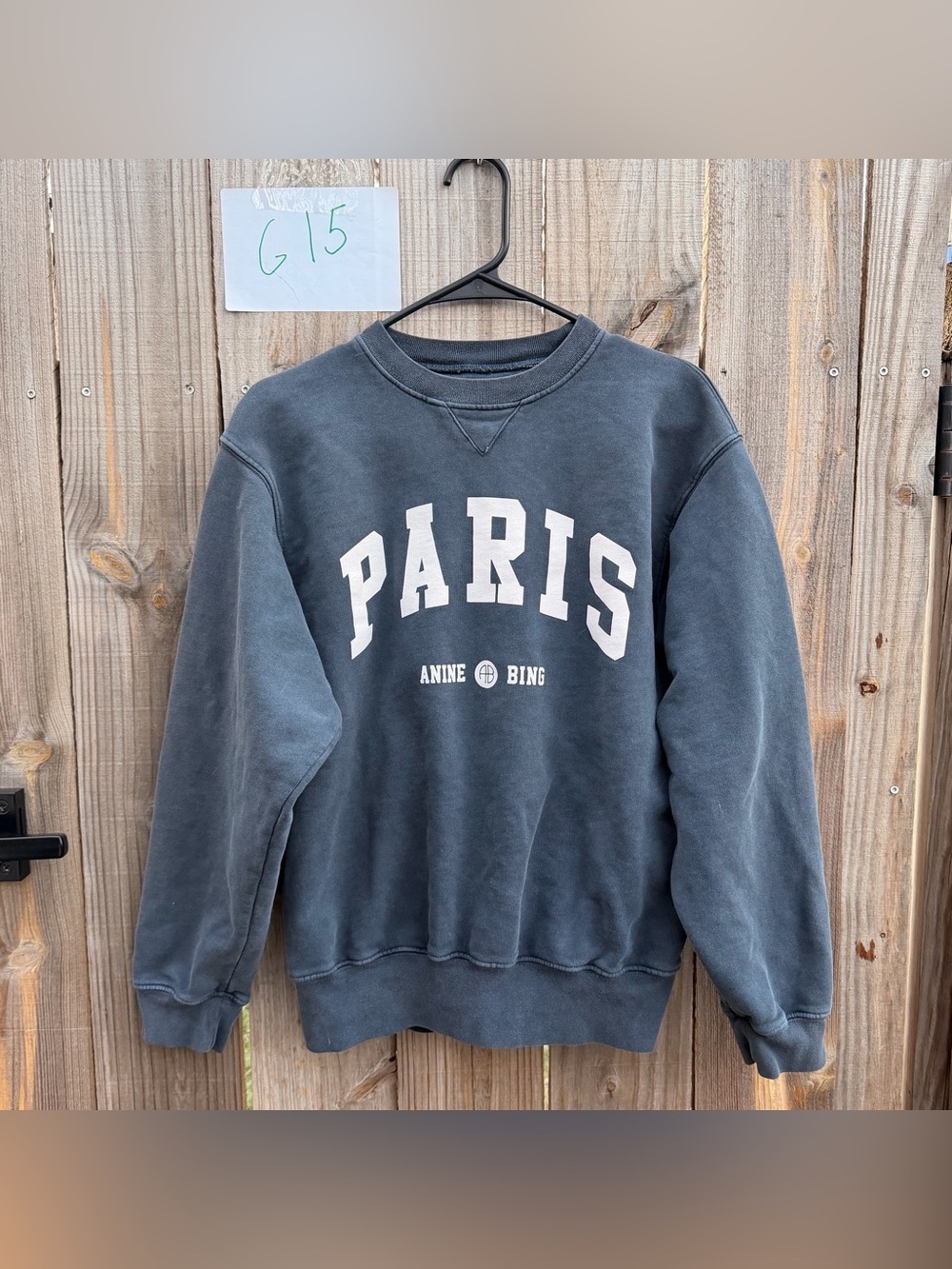 Anine Bing Charcoal 'PARIS' Logo Crewneck Sweatshirt Size small